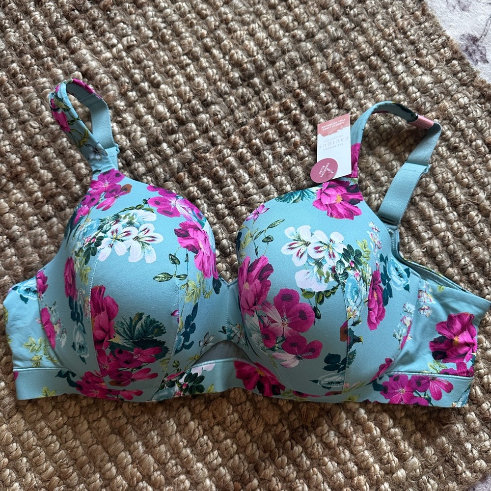 Cacique : Light Blue Floral Underwire T-Shirt Bra - Women Intimates LANE BRYANT